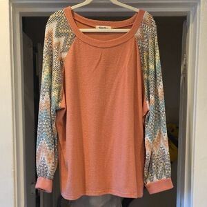 Chevron Sleeve Peach Long Sleeve Sweater Top 1x